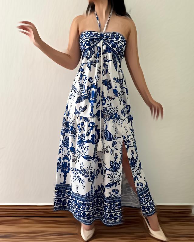 پیراهن دکلته  ساحلی پایین حاشیه دار 