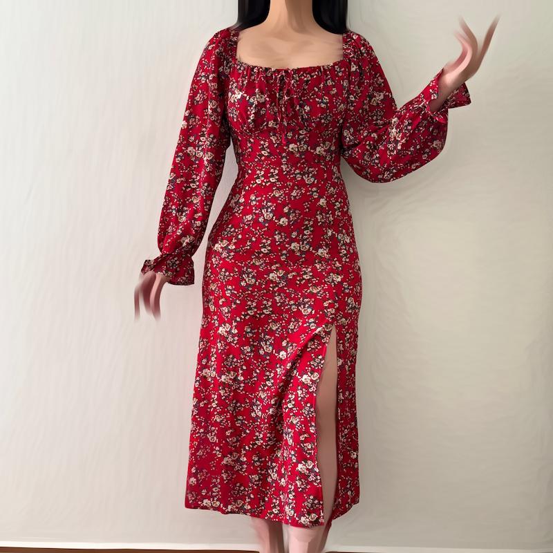 پیراهن زرشکی گلریز 
