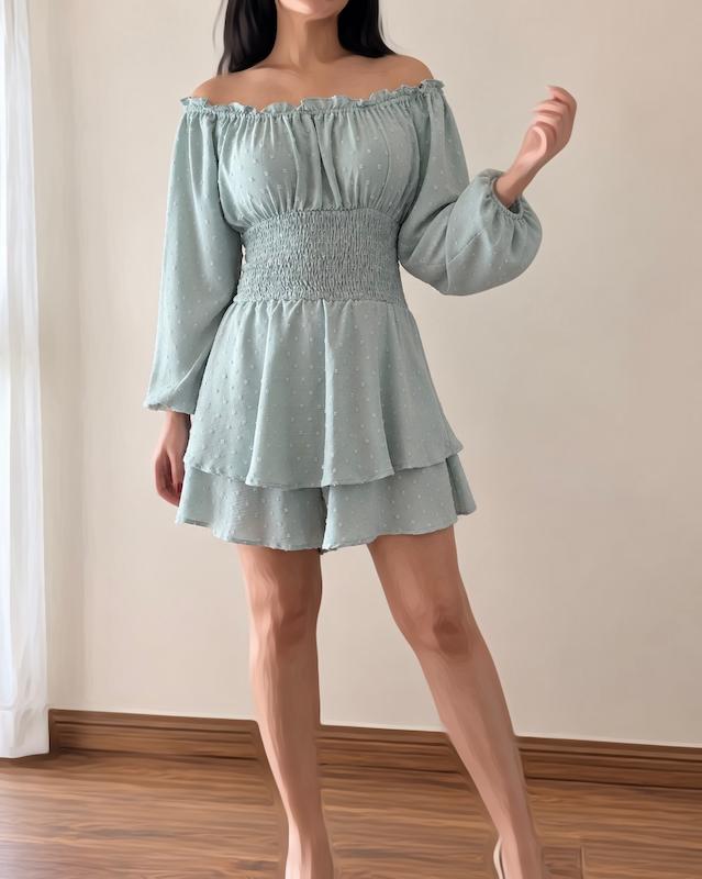 سرهمی کمر کش دوزی سبز 