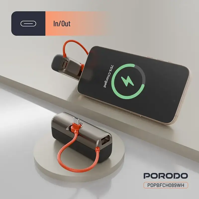 پاوربانک جیبی پرودو مدل Porodo Pocket Volt ظرفیت 5000 میلی‌آمپر ساعت 