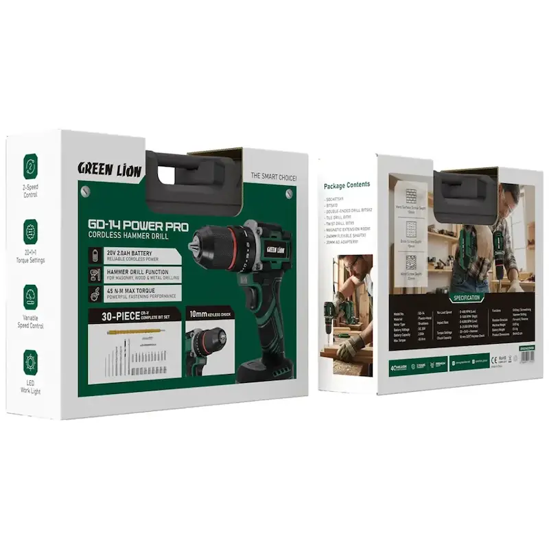 دریل شارژی چکشی گرین لاین مدل GD-14