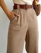 شلوار لینن کتان راسته کمر چرمی
