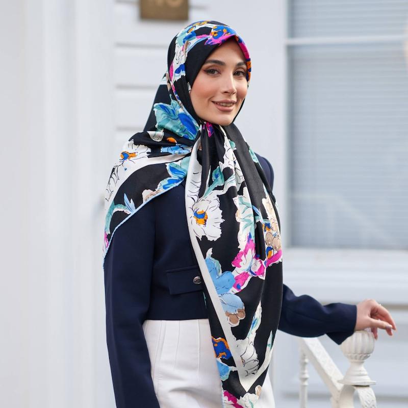 روسری ابریشم ژاکارد نیلگون