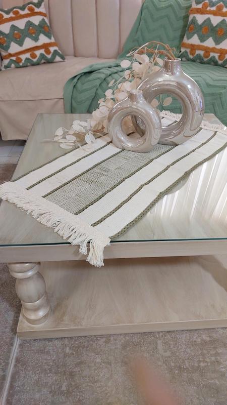 رومیزی مکرومه سبز کرم مدل ۱
