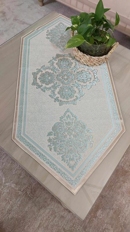 رومیزی ۶ تکه مخمل جدید فیروزه ای