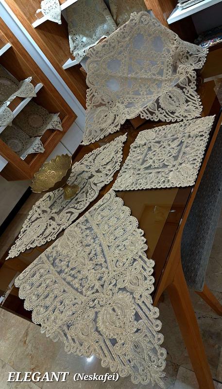 رومیزی دانتل مخمل الیزه ترک ۵ تکه مدل الگانت -کپی