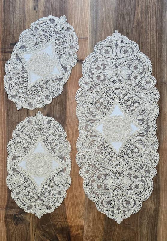 رومیزی دانتل مخمل الیزه ترک ۳ تکه 