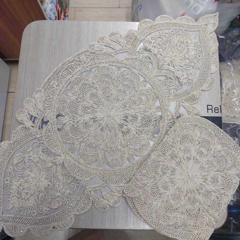 رومیزی دانتل مخمل الیزه ترک ۳ تکه مدل رویال