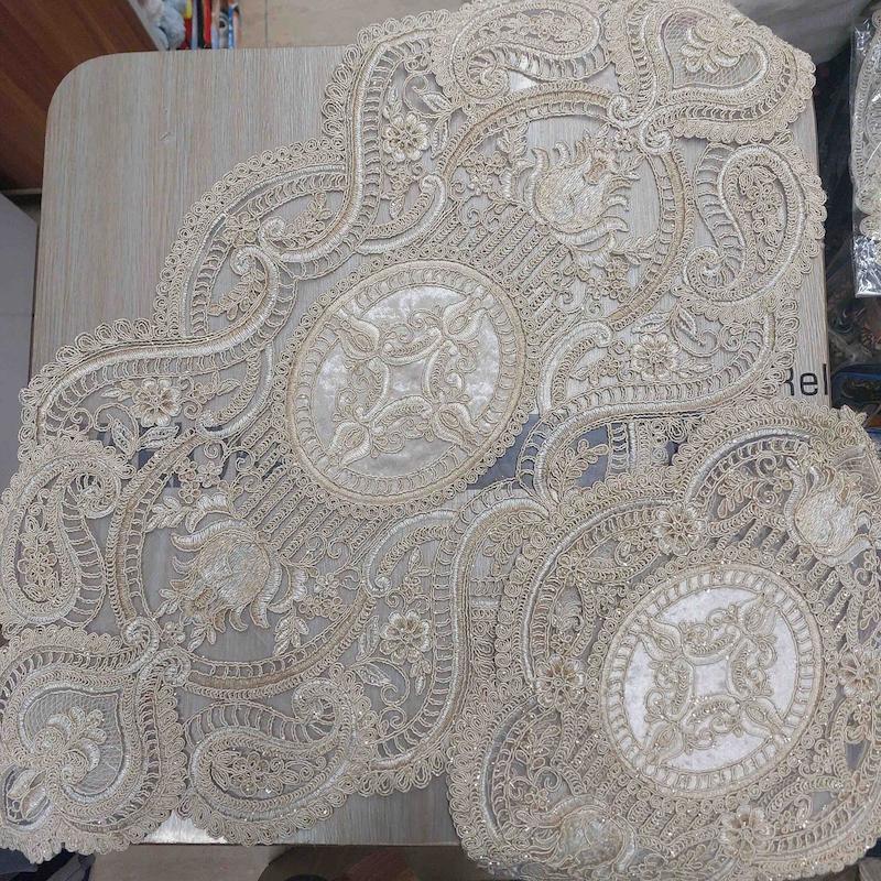 رومیزی دانتل مخمل الیزه ترک ۳ تکه مدل امپریال 