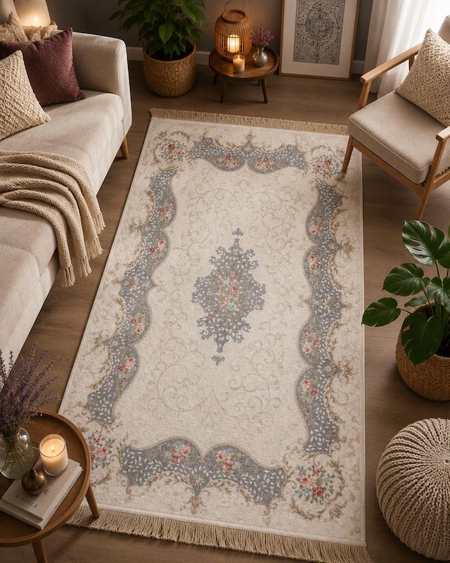 پادری مستطیل طرح ابریشم ترک ۵۰×۸۰