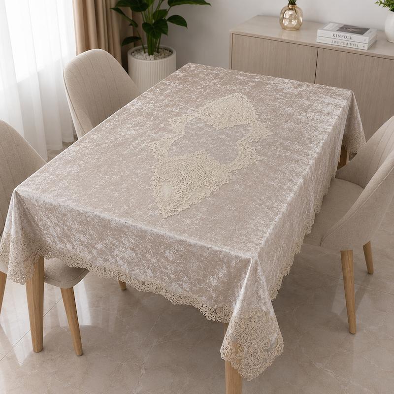رومیزی ناهارخوری مخمل دانتل ترک ۴ نفره