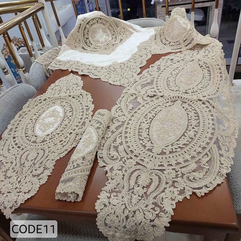 رومیزی دانتل مخمل الیزه ترک ۵ تکه کد ۱۱