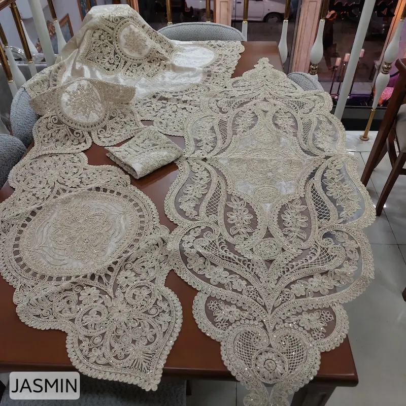 رومیزی دانتل مخمل الیزه ترک ۵ تکه جاسمین