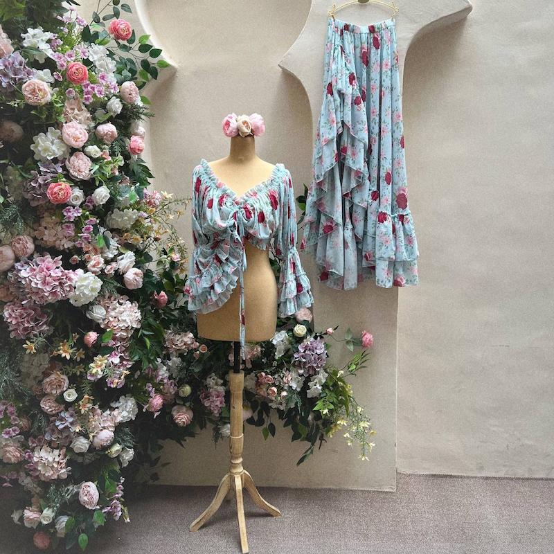 ست دو تیکه  نیم تنه و دامن دریایی