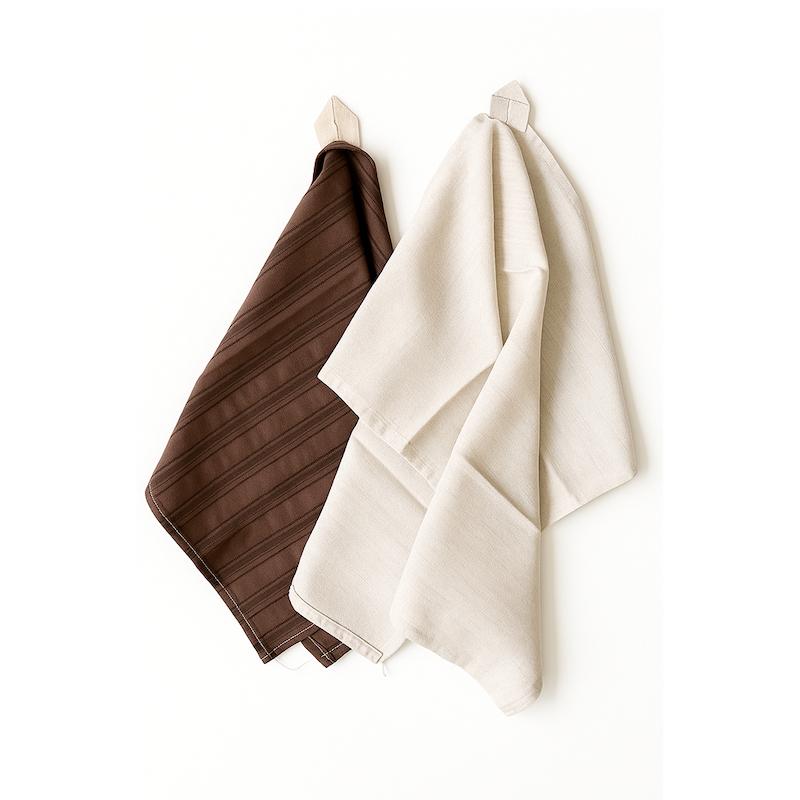 دستمال آشپزخانه لینن قهوه‌ای ۲ عددی