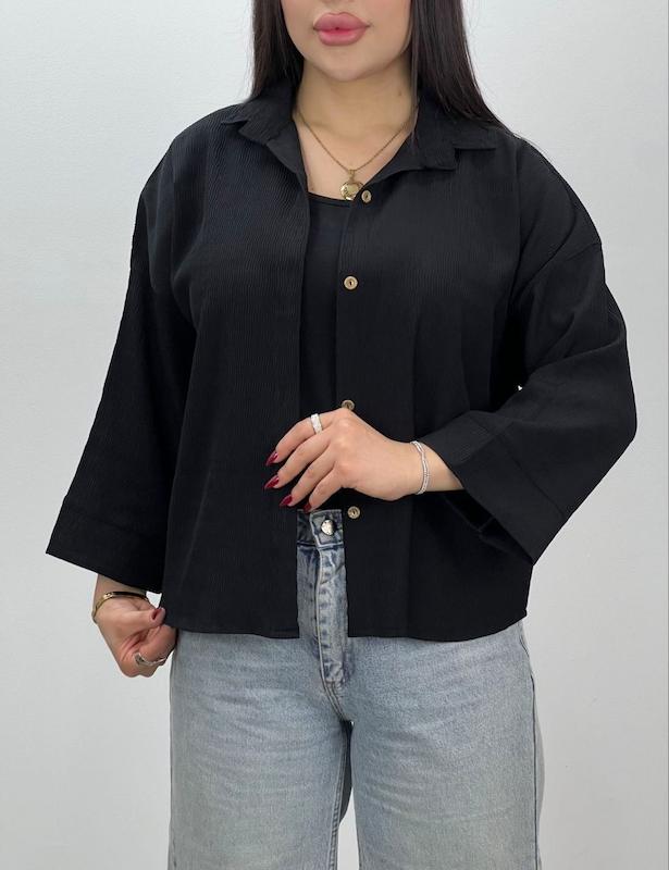 شومیز باکسی کلیشه ریزشی مشکی