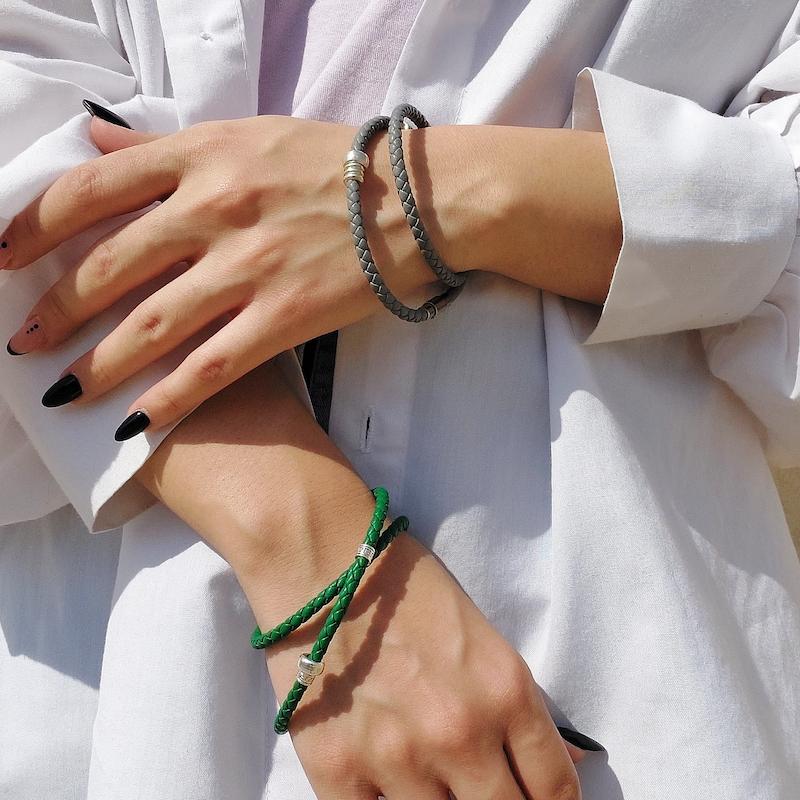 دستبند چرم و نقره