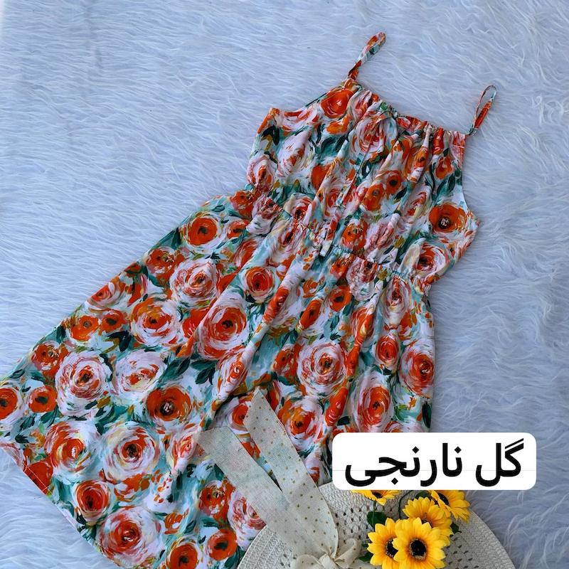 پیراهن بندی کوتاه زنانه طرح گل نارنجی 