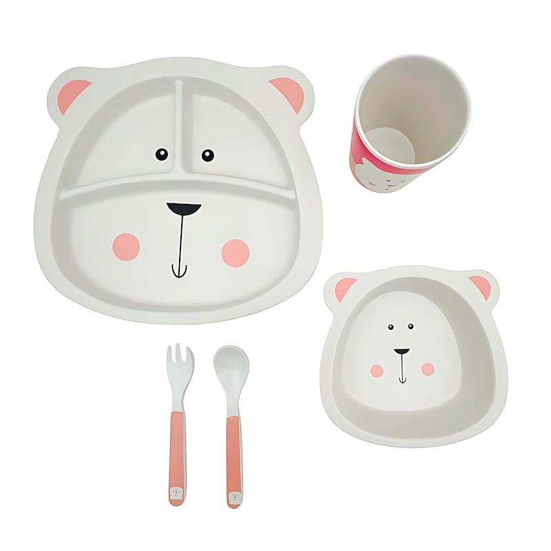 ست ظرف غذای کودک 5 پارچه فیبر بامبو طرح خرسی