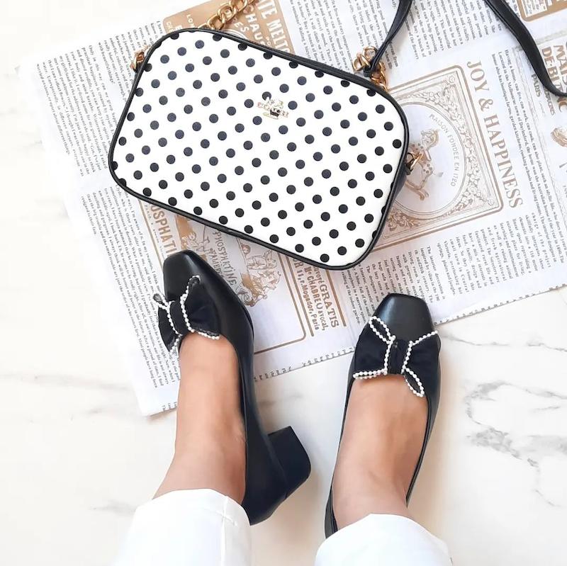 پاشنه سه سانت پاپیون حریر و مروارید