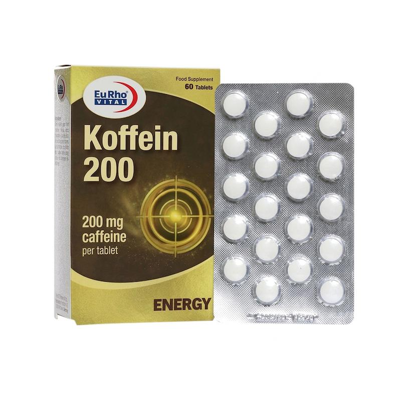قرص کافئین یوروویتال 200 میلی گرم بسته 60 عددی