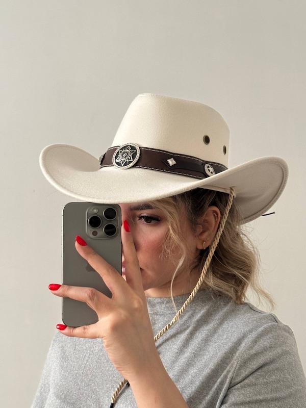 کلاه چرم cowboy / کابوی  وارداتی سفید