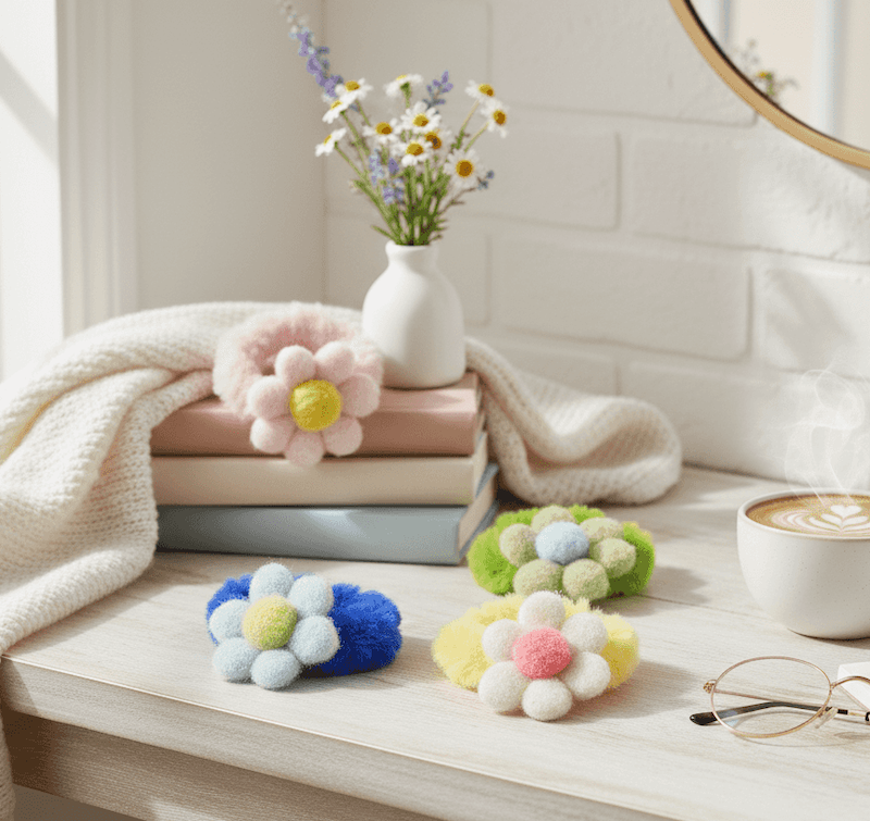 کش مو پفی طرح گل (رنگبندی)