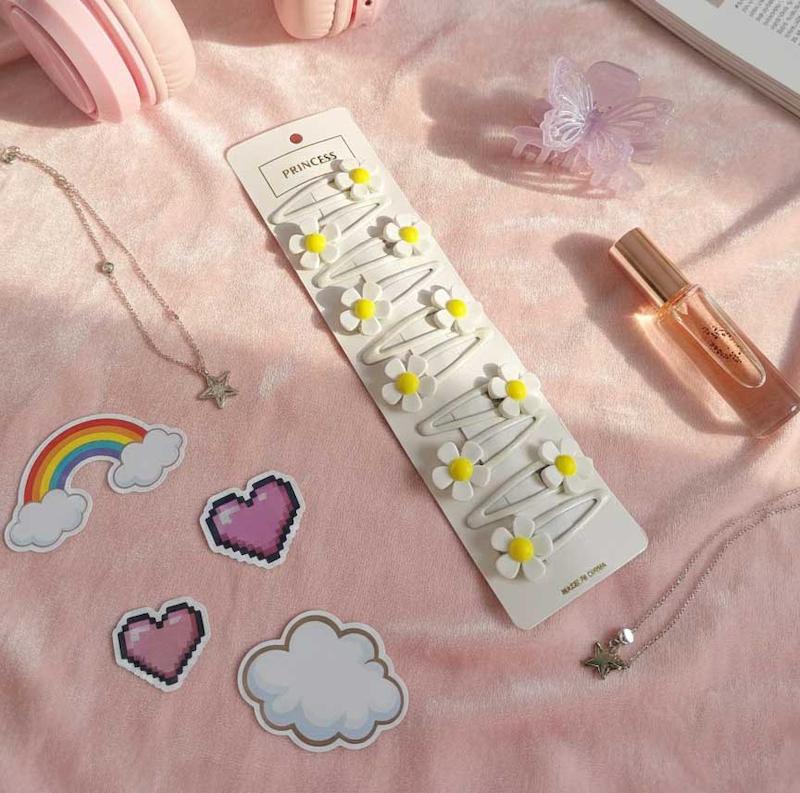 گیره تق تقی مو گل سفید - پک دو عددی