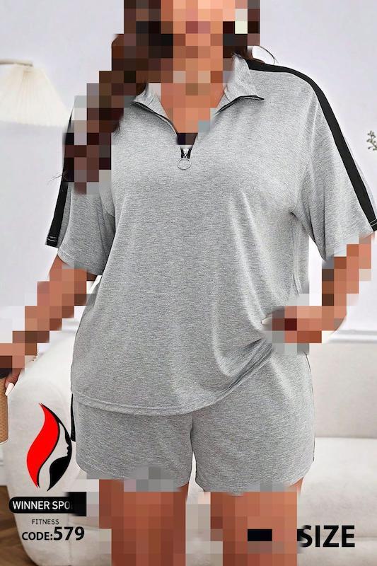 تیشرت نیم زیپ و شورتک سایز بزرگ زنانه