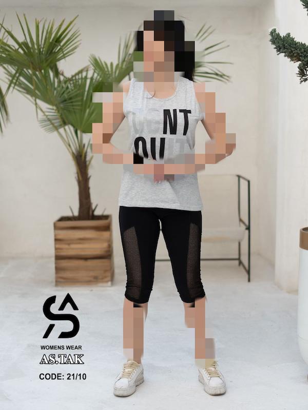 ست دو تیکه شلوار برمودا تور زنبوری و کاور زنانه 