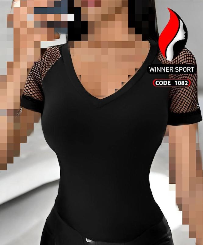 تیشرت آستین توری زنانه فری سایز مشکی