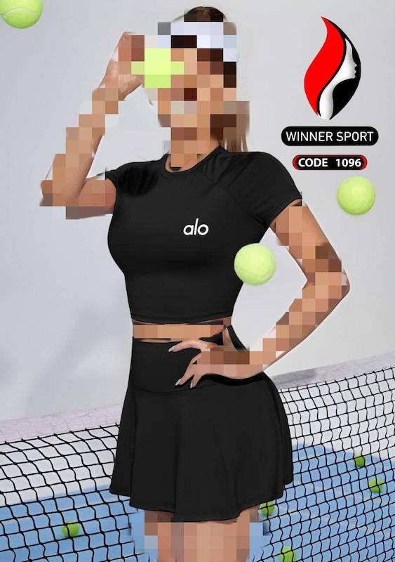 ست alo کراپ  و شورتک تنیسی جیب موبایلی ورزی زنانه فری سایز