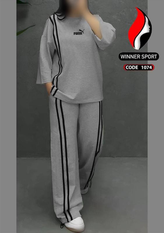 ست تیشرت آستین ۳ربع و شلوار بگ پوما زنانه فری سایز کد 1074