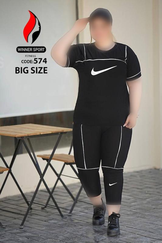 ست تیشرت شلوار Nike سایز بزرگ زنانه مغزی کار شده کد 574