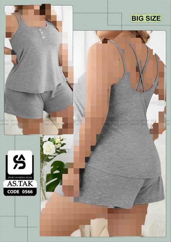 ست تاپ و شلوارک خانگی سایز بزرگ زنانه ملانژ کد 0566