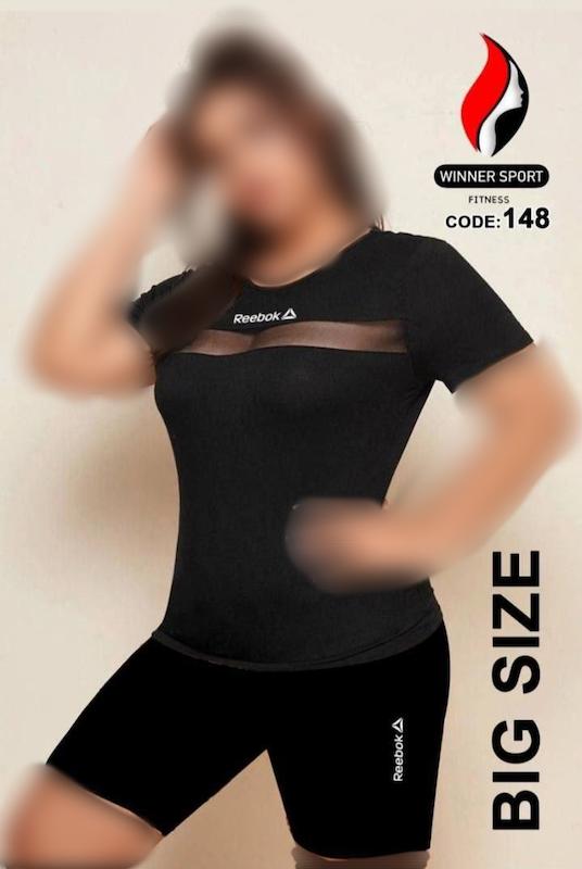 ست تیشرت و شورتک ورزشی زنانه سایز بزرگ رنگ مشکی کد  148