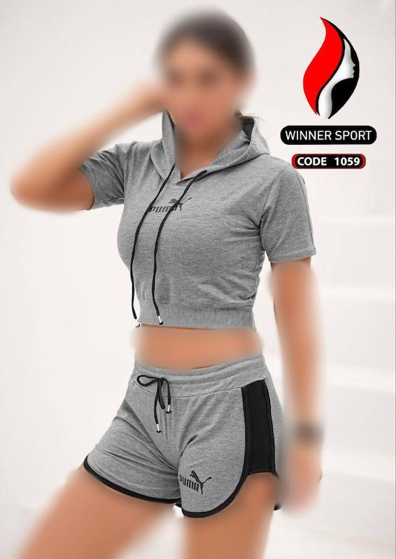 ست دو تیکه کراپ و شورتک ورزشی زنانه فری سایز کد 1059