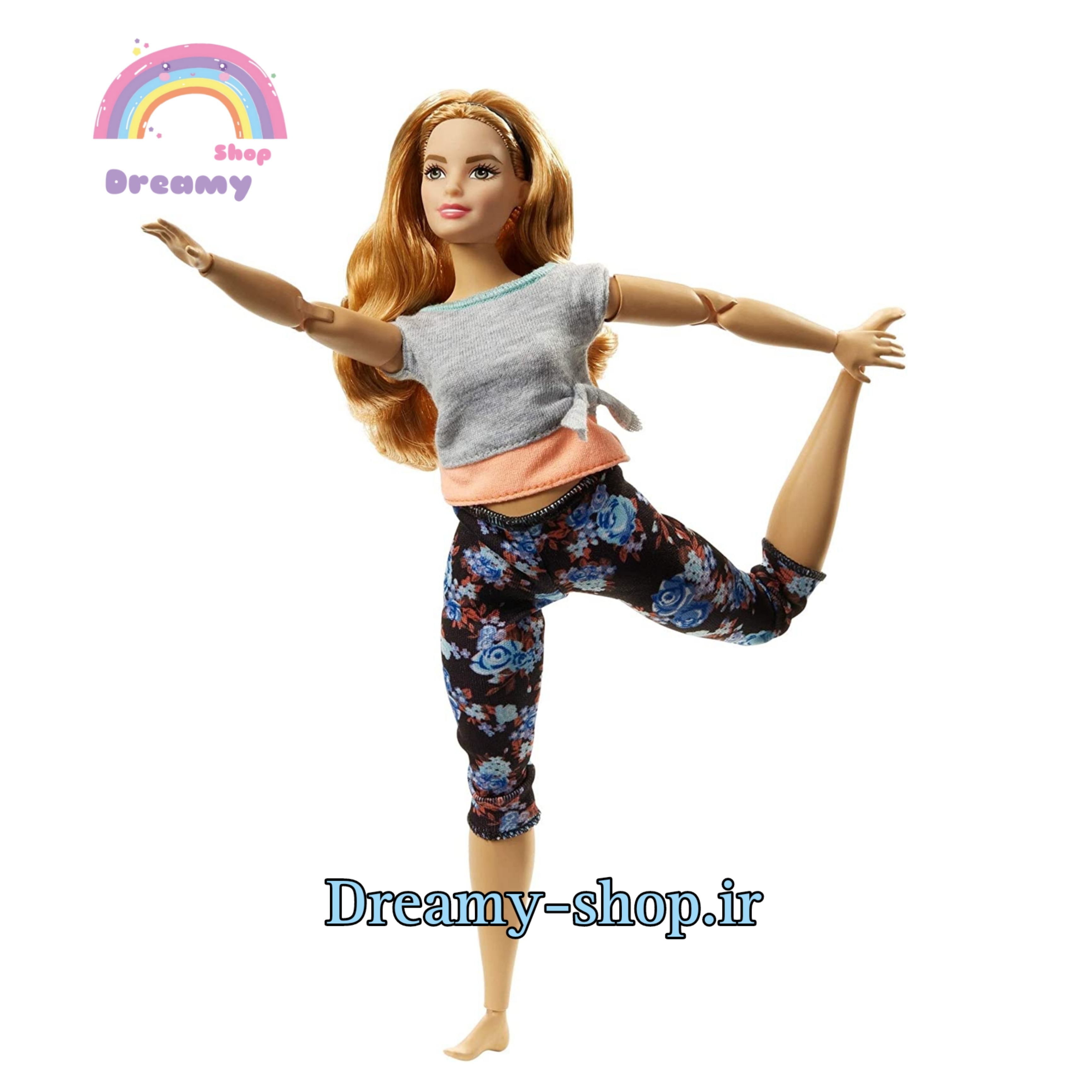 باربی یوگا تپل شلوار گل گلی موطلایی بلوز طوسی متل