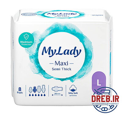 نوار بهداشتی مکسی نیمه ضخیم شب مای لیدی سایز بزرگ مناسب پوست حساس ۸ عدد My lady Maxi Semi Thick Size Large For Sensitive Skin ۸ Pcs