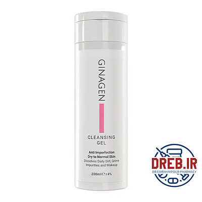 ژل شستشوی صورت پوست خشک و نرمال ژیناژن200 میلی لیتر _ GinaGen Cleansing gel AntiImperfection Dry to Normal skin 200ml 