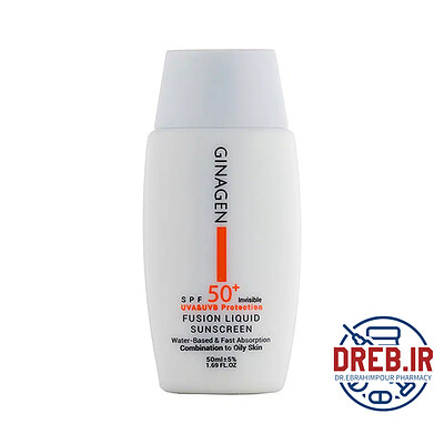 ضدآفتاب spf 50 بی رنگ پوست چرب و مختلط ژیناژن _ Fusion Liquid Sunscreen For Oily Skin SPF50