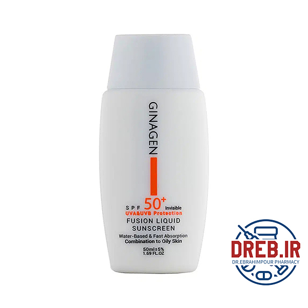 ضدآفتاب spf 50 بی رنگ پوست چرب و مختلط ژیناژن _ Fusion Liquid Sunscreen For Oily Skin SPF50