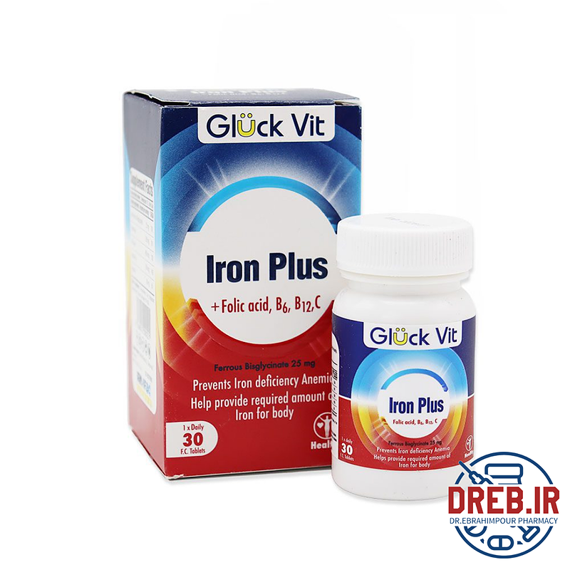 قرص آیرون پلاس گلوک ویت ۳۰ عدد _ Gluck Vit Iron Plus ۳۰ FC Tablets