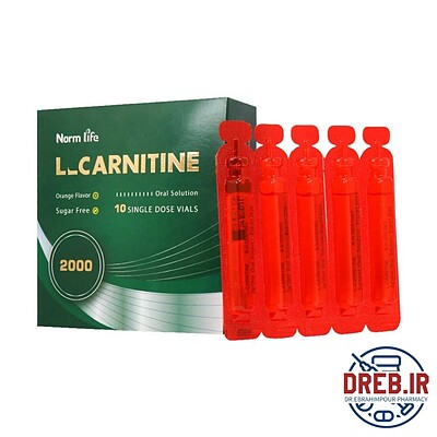 ویال خوراکی ال کارنیتین ۲۰۰۰ میلی گرم نورم لایف _ ۱۰ عدد Norm Life L Carnitine ۲۰۰۰ ۱۰ Single Dose Vials