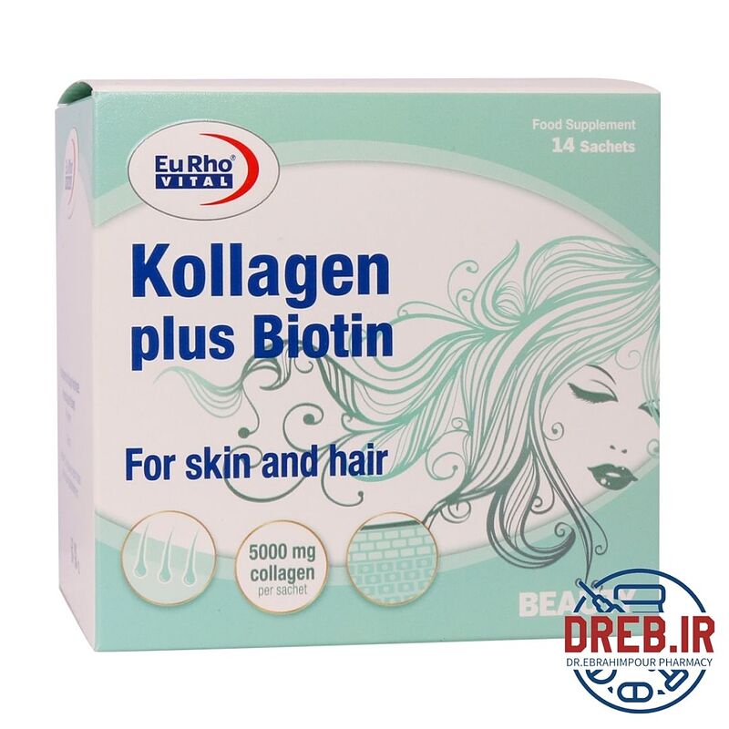 ساشه کلاژن پلاس بیوتین یوروویتال ۱۴ عدد _ Eurhovital Kollagen Plus Biotin ۱۴ Sachets