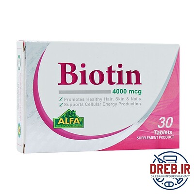 قرص بیوتین 4000 میکروگرم آلفا ویتامینز 30 عدد _ Alfa Vitamins Biotin 4000 Mcg 30 Tablets