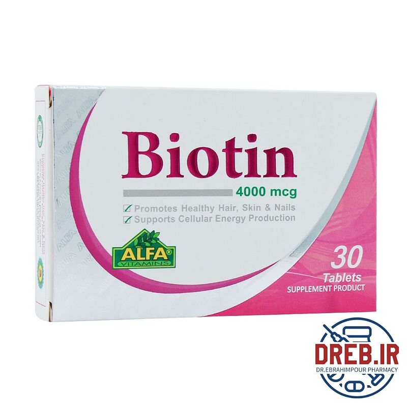 قرص بیوتین 4000 میکروگرم آلفا ویتامینز 30 عدد _ Alfa Vitamins Biotin 4000 Mcg 30 Tablets