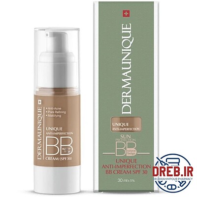 بی بی کرم رنگی پوست چرب درمایونیک بژ طبیعی 30 میلی لیتری _ Dermaunique Anti Imperfection BB Cream Natural Beige