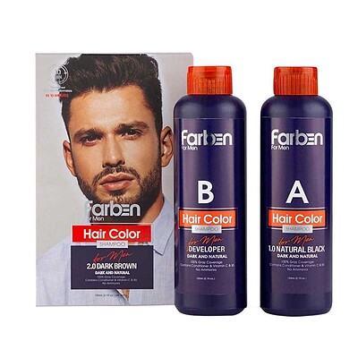 شامپو رنگ موی مردانه قهوه ای تیره فاربن _ Farben Dark Brown Hair Color Shampoo