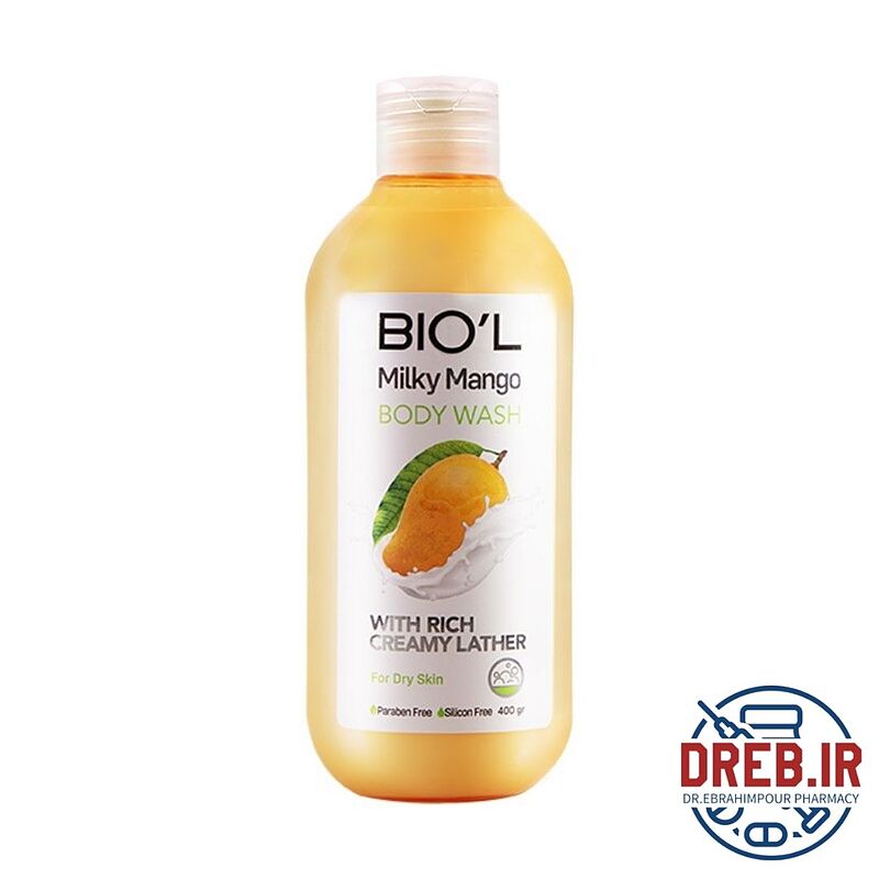 شامپو بدن کرمی بیول حاوی عصاره شیر و انبه مناسب پوست خشک حجم 400 میلی لیتر  _ Biol Mango And Milk Extract Cream Body Wash 400 ml